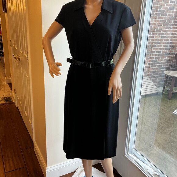 Tahari by ASL Dress Black Knee Length Dress Belt V Neck Collar NWOT Size 10 - Picture 6 of 14